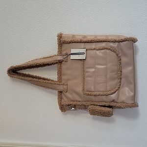Aspen  Faux Shearling Trim Tote Bag